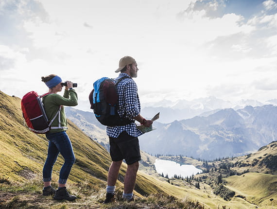 Young couple hiking together
